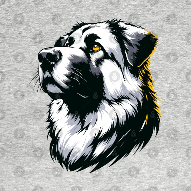 Stunning and Cool Anatolian Shepherd Dog Monochrome and Gold Portrait for Father's Day by ArtRUs